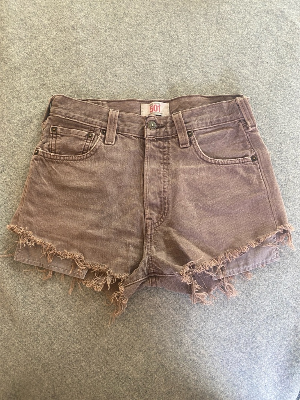 Rare Mauve-Brown Levi's 501 Frayed Hem Button-Fly Jean Shorts